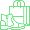 Shopping bag and shoe outline icon.